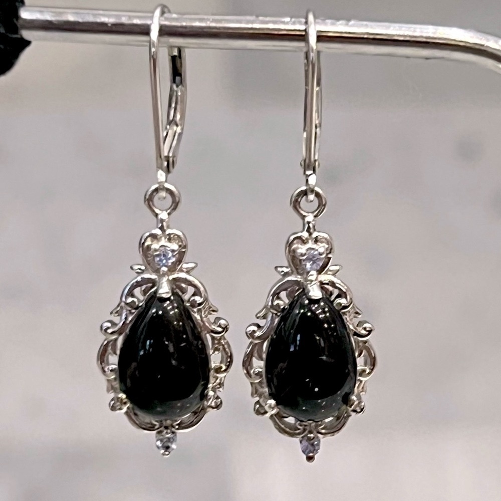 Shungite and Tanzanite Sterling Silver Dangle Earrings